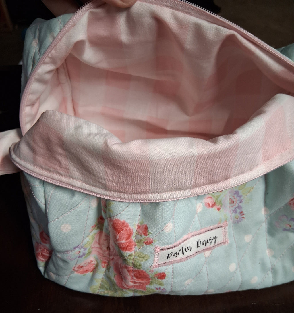 The Peony / Pink Gingham Cosmetic Bag / Large Make-up Bag