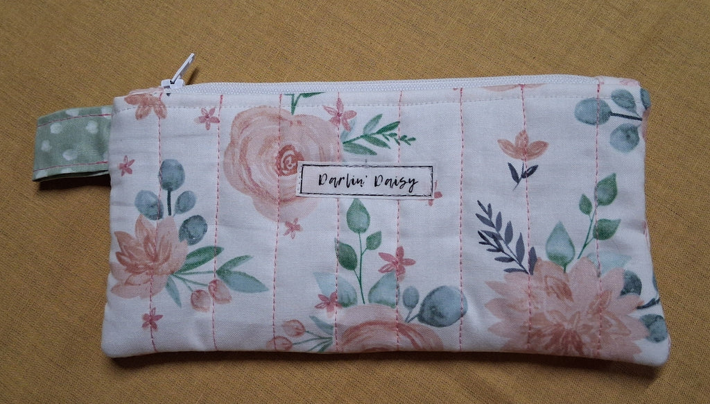 Blush Blossom Pencil Pouch (Green Lining)/ Pencil Organizer