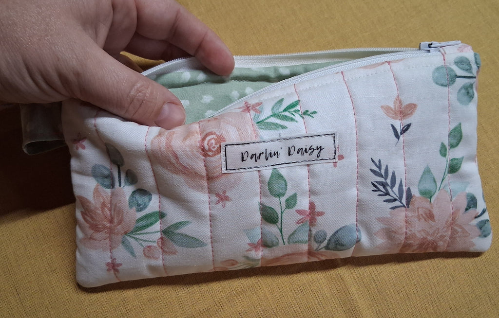 Blush Blossom Pencil Pouch (Green Lining)/ Pencil Organizer