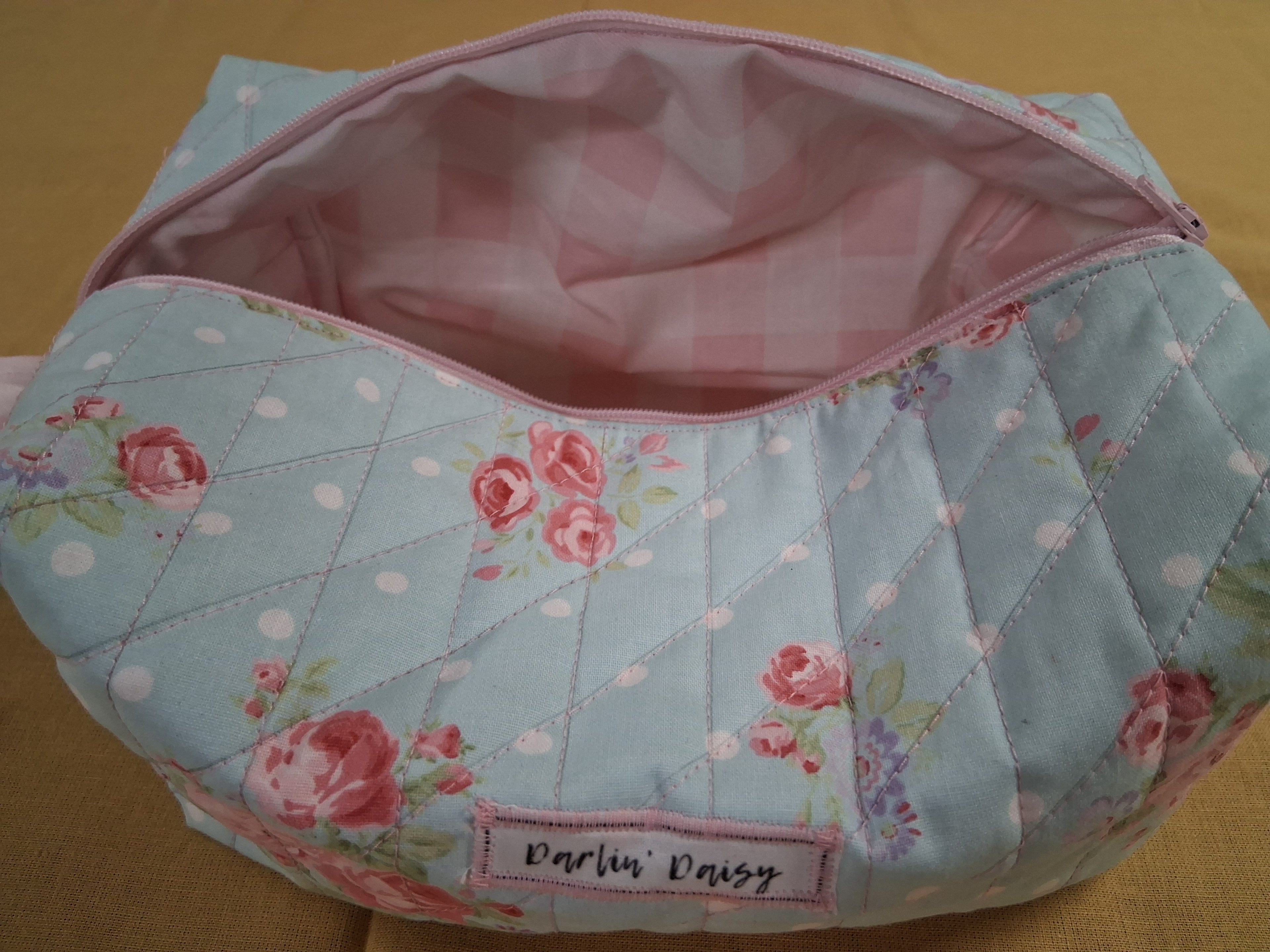 The Peony / Pink Gingham Cosmetic Bag / Large Make-up Bag