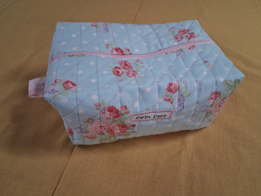 The Peony / Pink Gingham Cosmetic Bag / Large Make-up Bag
