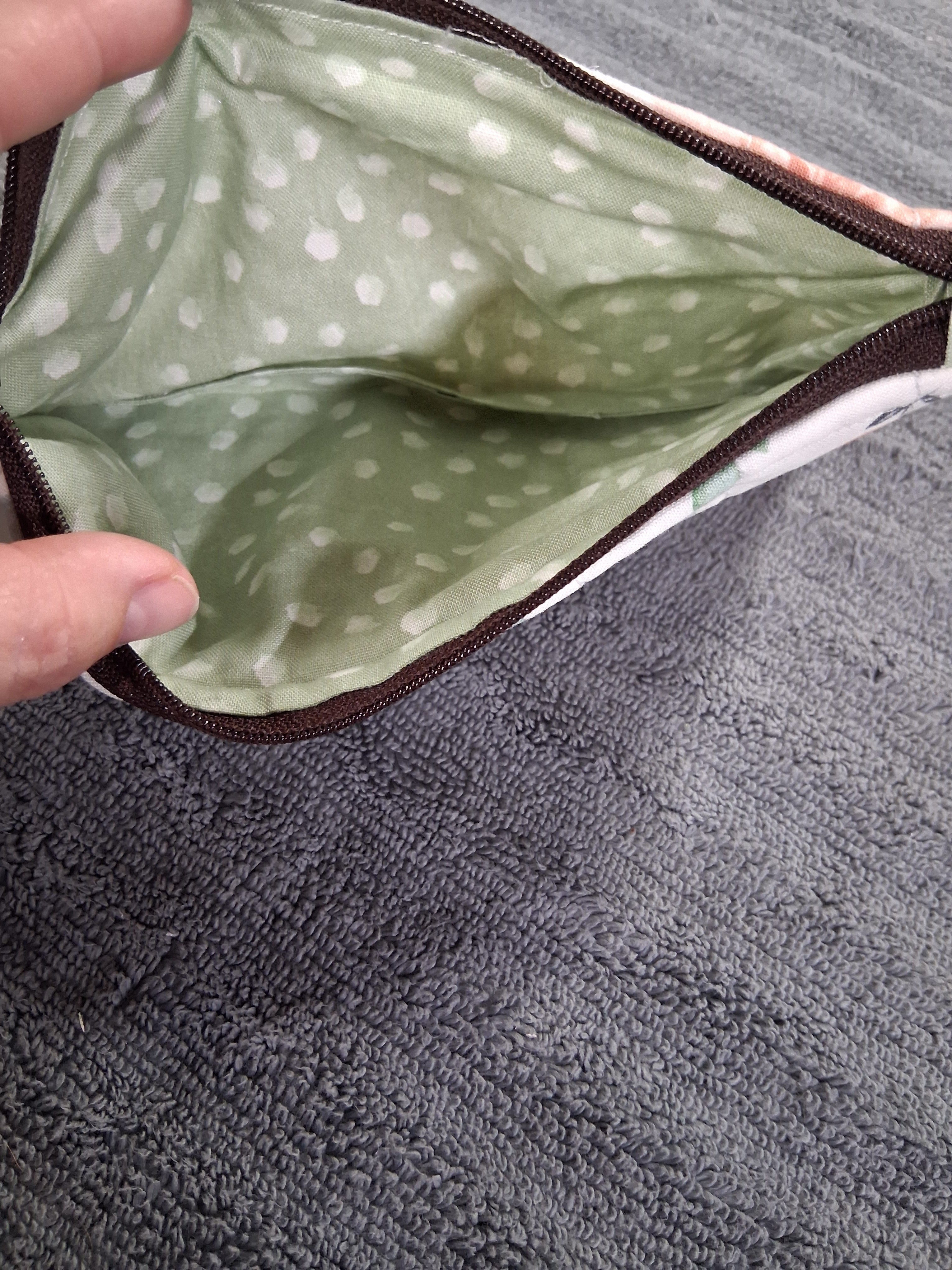 The Gracie Pencil Pouch / Green Polka Dot / Pencil Organizer / Brown Zipper
