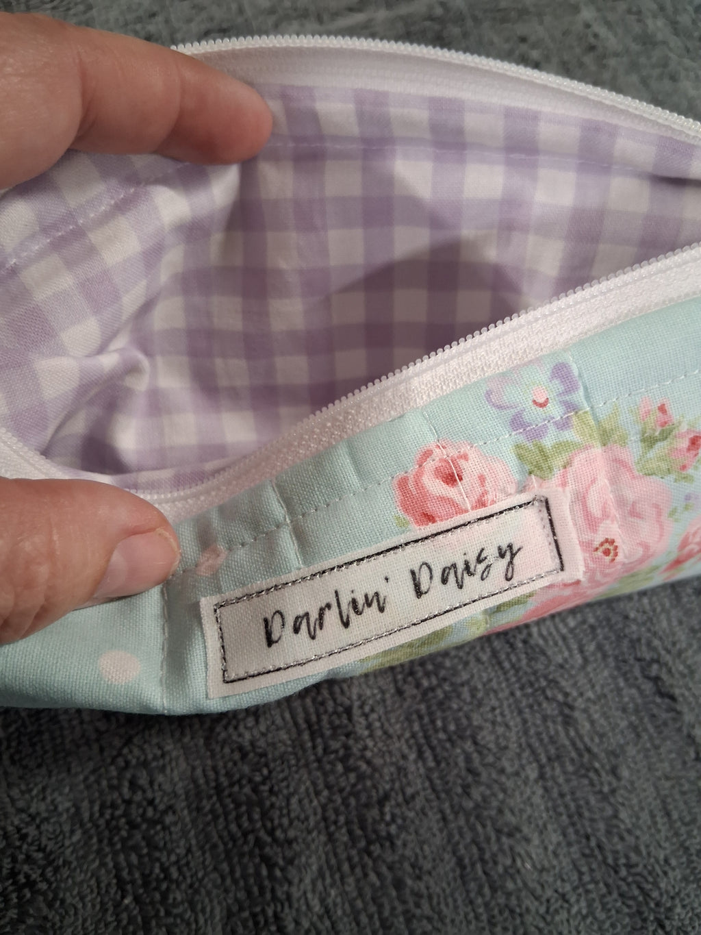 The Peony Pencil Pouch / Purple Gingham / Pencil Organizer