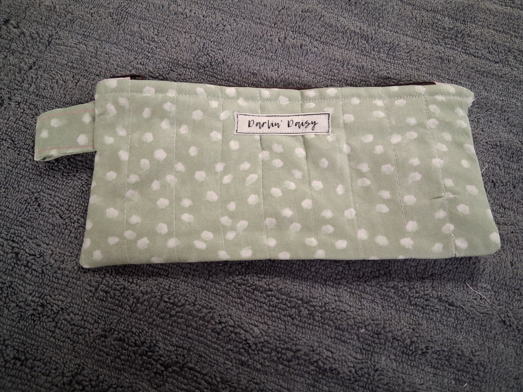 Green Polka Dot Pencil Pouch / White / Pencil Organizer