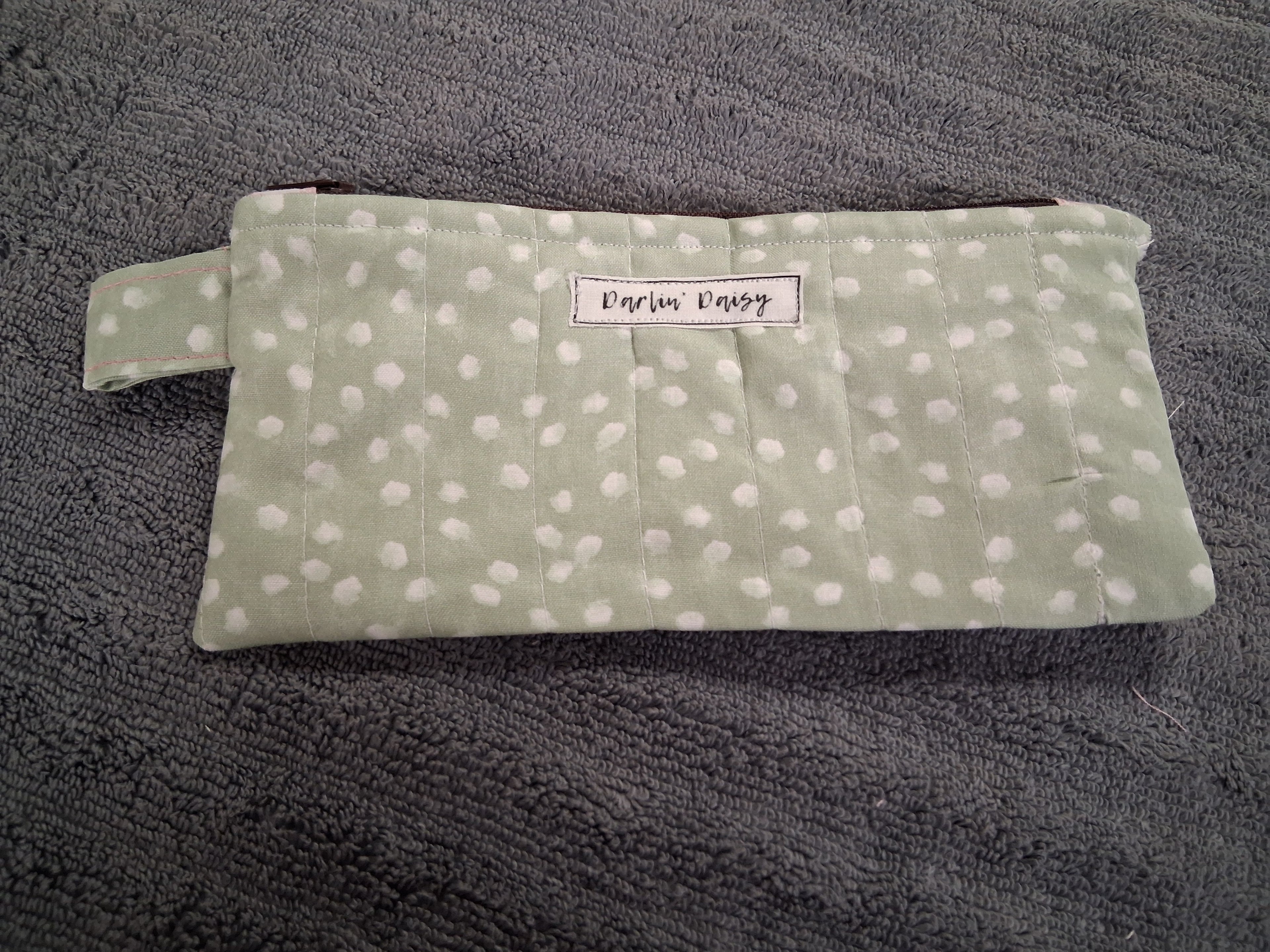 Green Polka Dot Pencil Pouch / White / Pencil Organizer