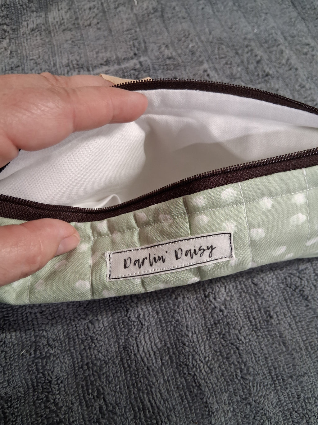 Green Polka Dot Pencil Pouch / White / Pencil Organizer