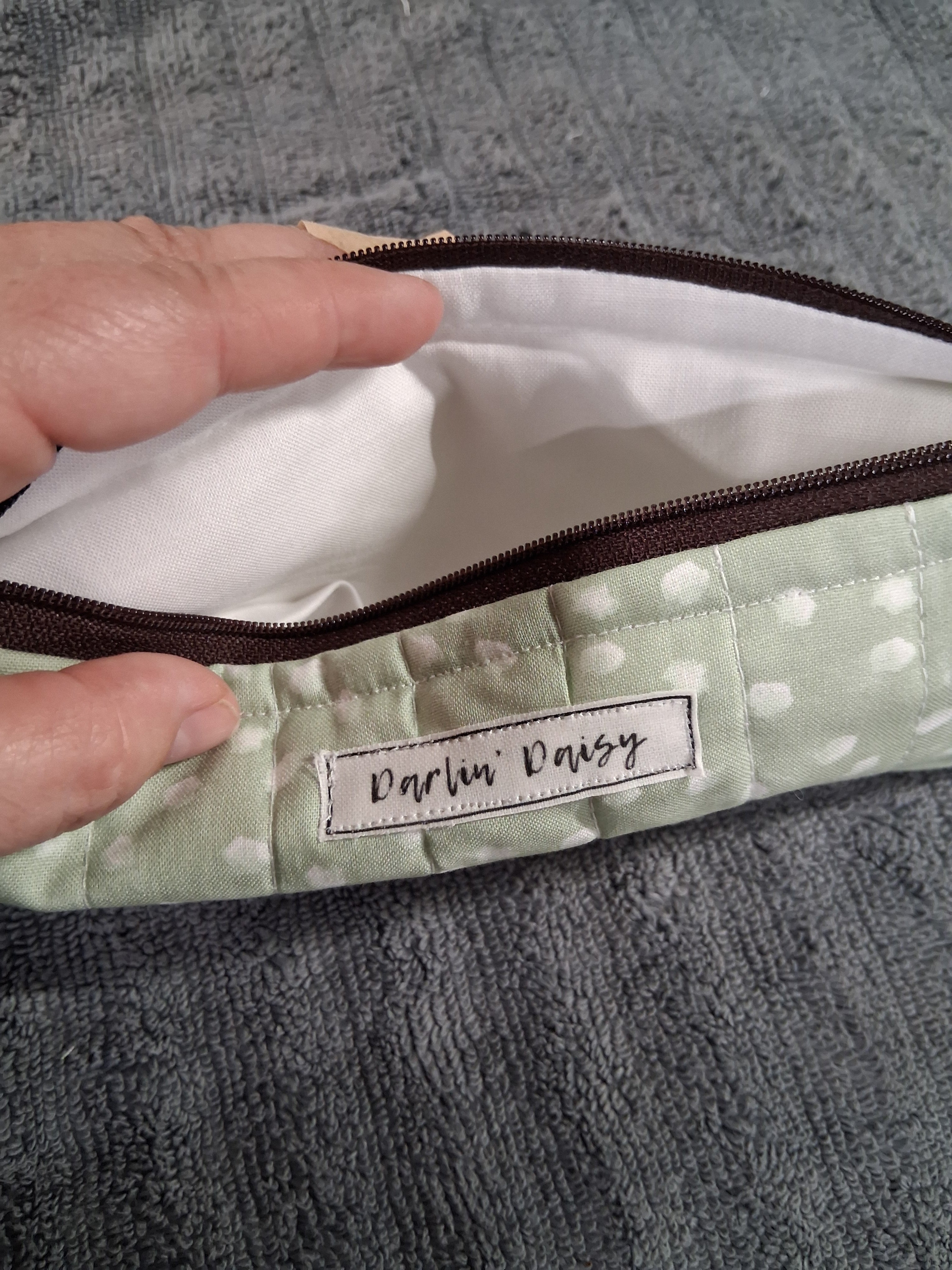 Green Polka Dot Pencil Pouch / White / Pencil Organizer