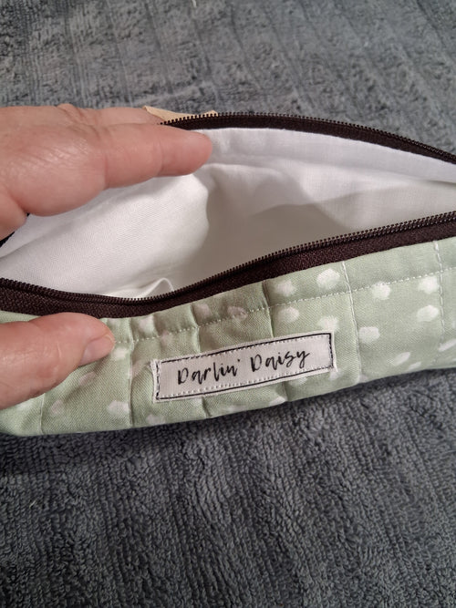 Green Polka Dot Pencil Pouch / White / Pencil Organizer