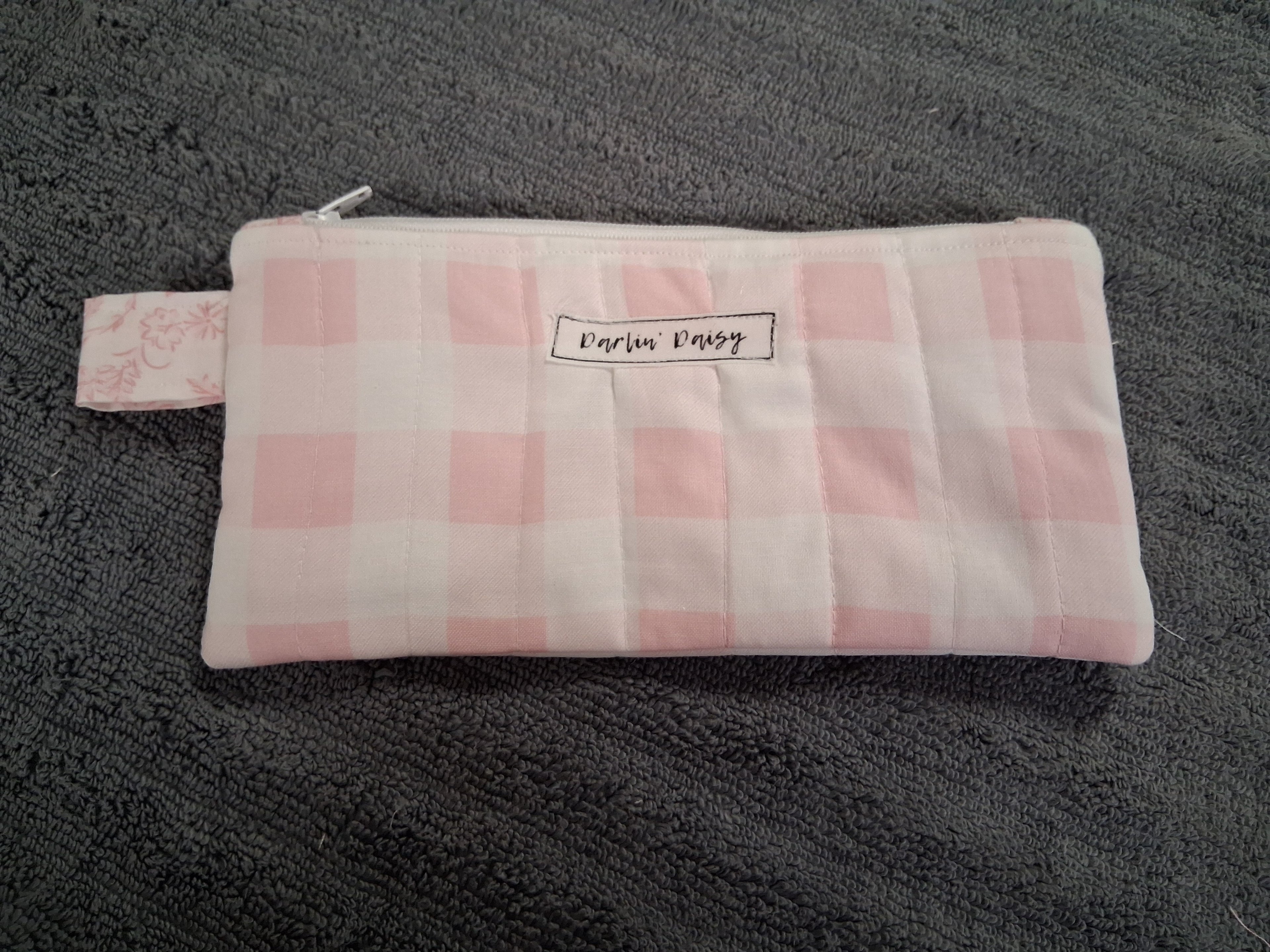 Pink Gingham Pencil Pouch / White / Pencil Organizer
