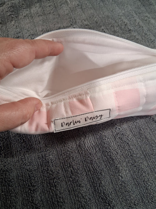 Pink Gingham Pencil Pouch / White / Pencil Organizer